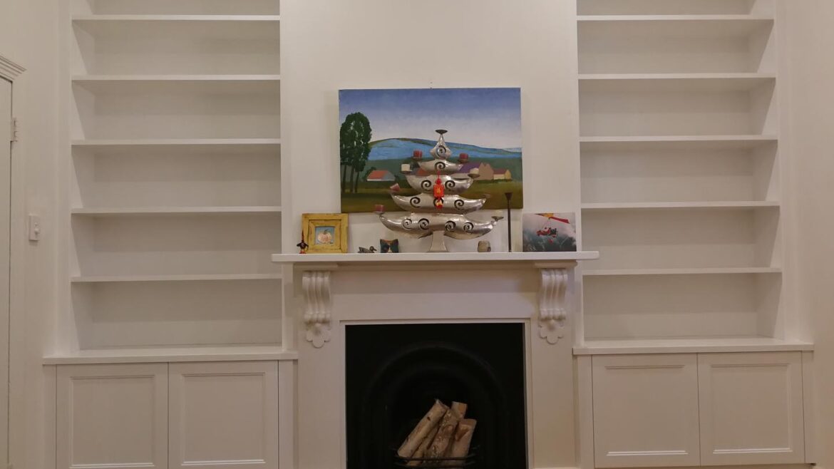 Fireplace and Bookcase